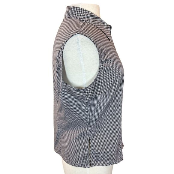 Evan-Picone Navy Gingham Sleeveless Button-Up Blouse Point Collar Size 14 - Picture 4 of 8